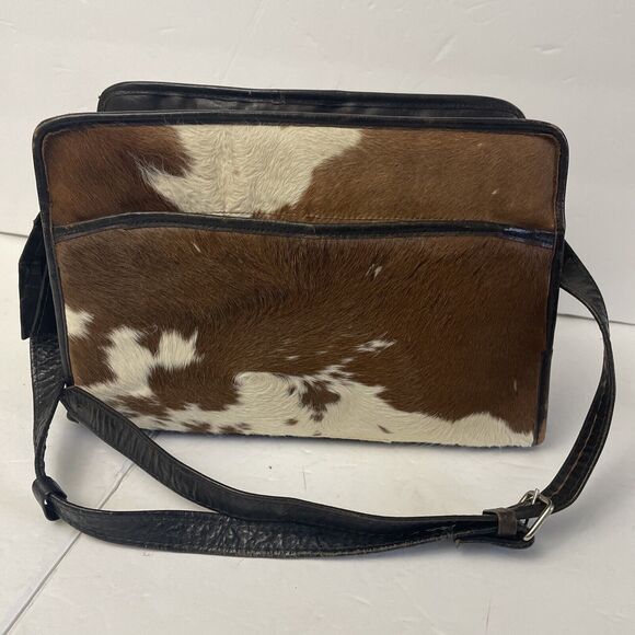 Avelar Cowhide Handbag Crossbody Purse Dark Brown Cow Leather Fur Made Mexico - Picture 3 of 14